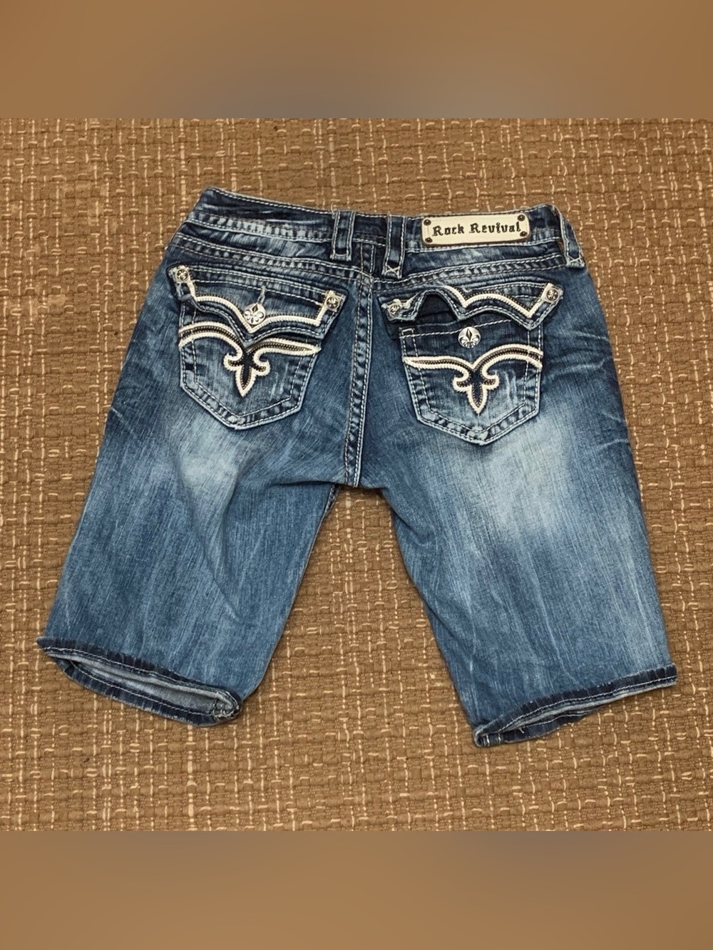 Rock Revival Blue Embroidered Back-Pocket Jean Shorts